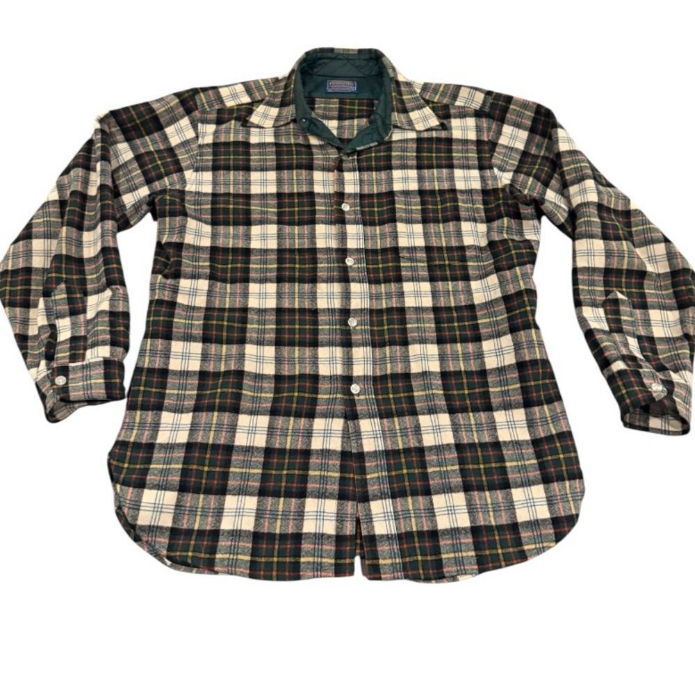 Vintage Pendleton Virgin Wool Plaid Button-Up Shirt Made in USA Men’s L- flawed